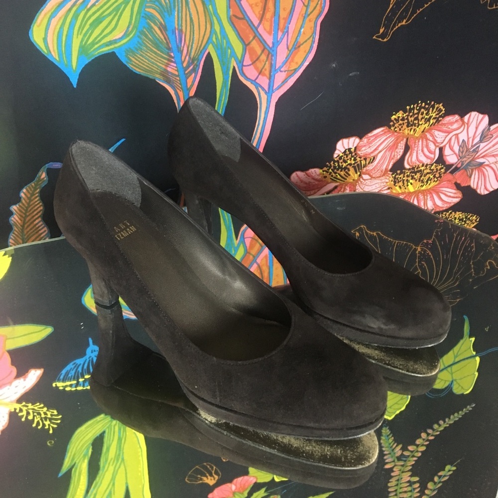 STUART WEITZMAN BROWN SUEDE PLATFORM PUMPS - Picture 1 of 7